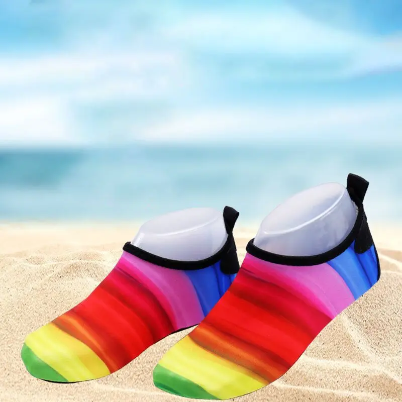 Для взрослых, унисекс, пляжные, водные, для бассейна, радужной расцветки контраст Цветной принт для плавания Aqua Socks быстросохнущие босиком серфинг слипоны носки