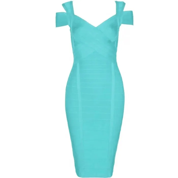 Новое поступление высокое качество Аква синий телесный для женщин Strappy вискоза Бандажное платье длиной до колена HL