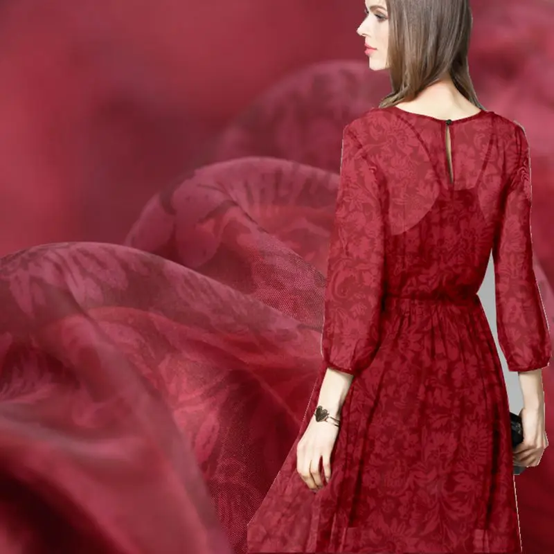 Выигравшая красное вино шелковая органза истончение шелковая ткань шелковая одежда ткань