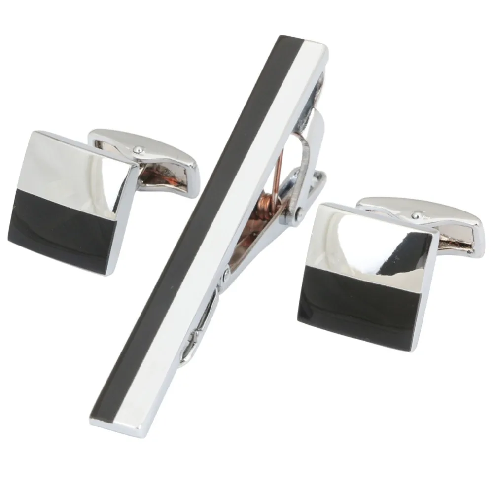 Classic High quality Men Cufflink and Tie Clip Set Black Tie Clips Set