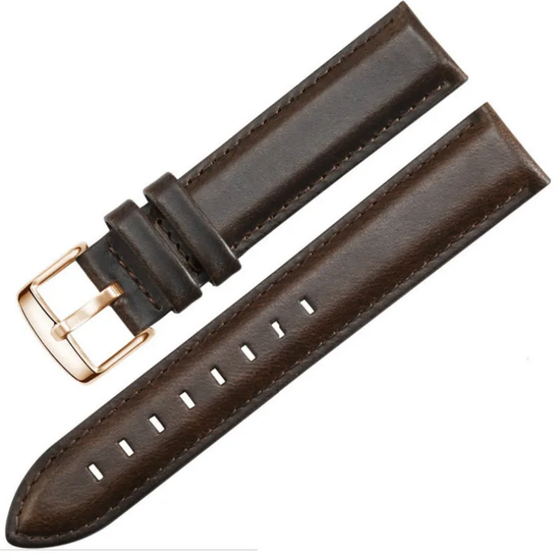 Italian Cowhide Watchbands Top Layer Leather Watch Strap Pin Buckle 18mm 20mm Straps  Leather Stainless Steel Silver Rose Buckle