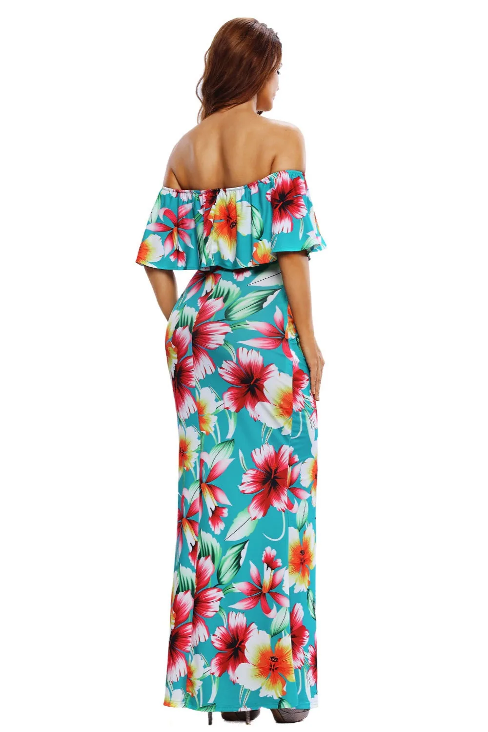 Turquoise-Roses-Print-Off-the-shoulder-Maxi-Dress-LC61189-4-4