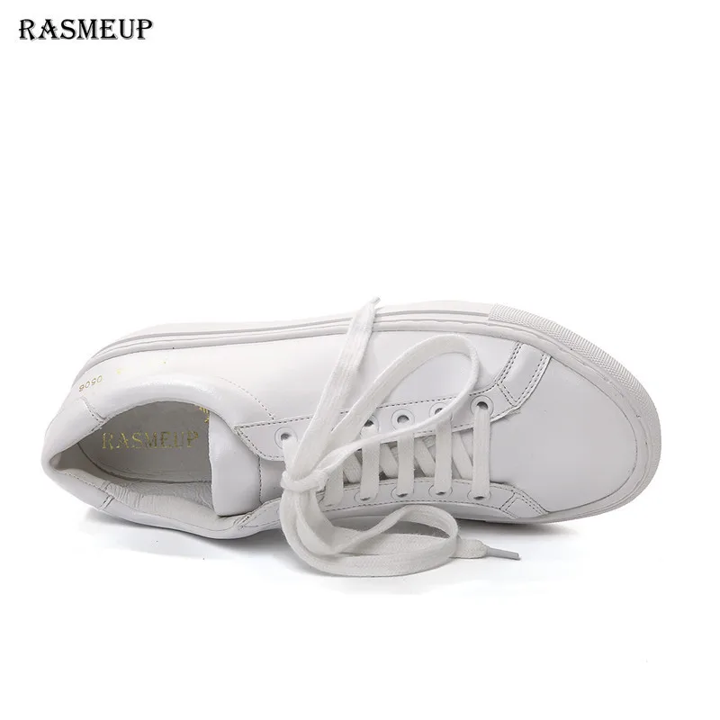 RASMEUP/женские кожаные кроссовки на плоской подошве; коллекция года; Модные женские белые туфли на шнуровке; женская обувь на толстой мягкой подошве; белая обувь на платформе размера плюс 10