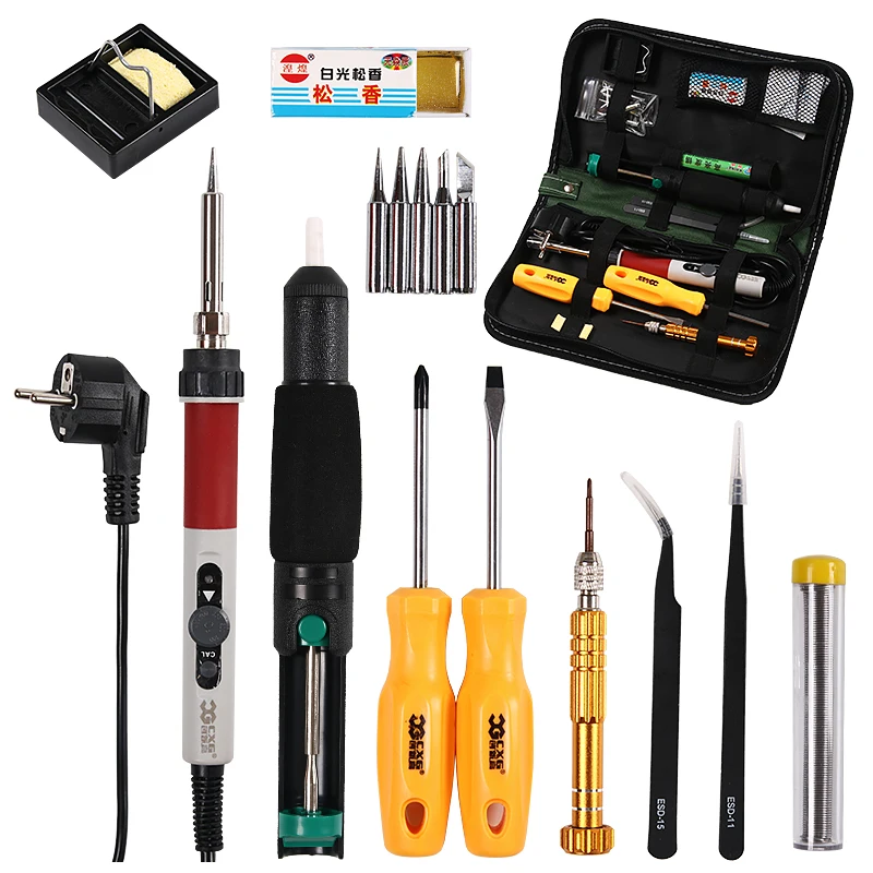 EU Plug Soldering iron 220V 70W Adjustable Temperature Electric Soldering Iron Kit+5pcs Tips Welding Repair knife Hobby Tweezers2