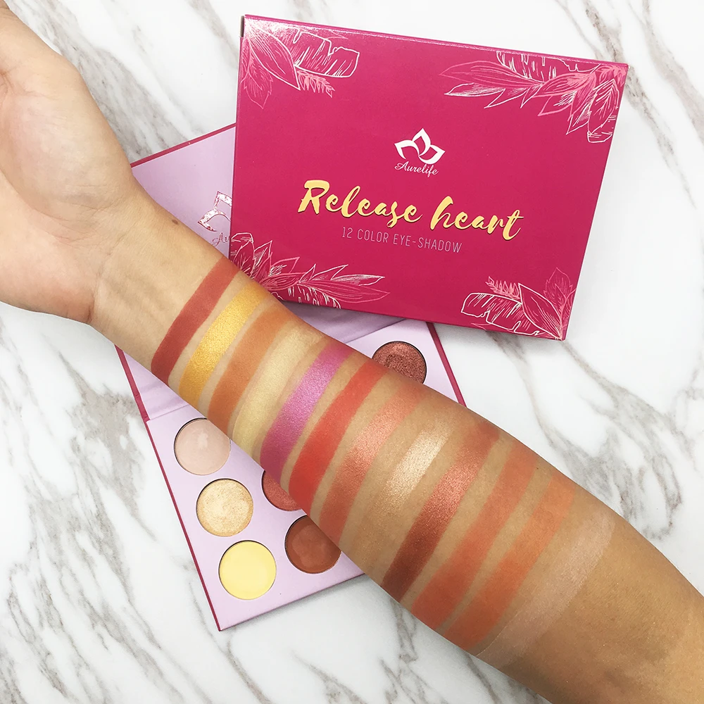 

New brand Aurelife Release Heart 12 Color Pressed Powder Shadow Palette Too Matte & Shimmer Yes Please Eye Shadow Palette