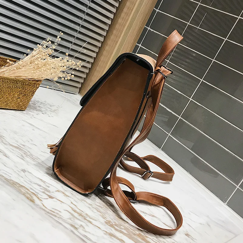 2pcsset Fashion Tassel women Backpack Leather Female Backpack School Shoulder Bag Vintage Travel bags for women 2018 Mochila (39)
