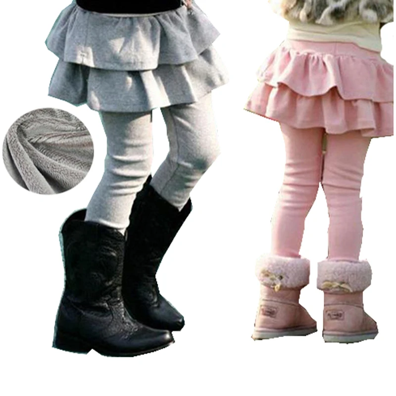 

Girls Children's Kids Clothes New 2018 Winter Warm Plus Velvet Boot Cut Pants For Girls Thicken Cake Skirt Pants Leggings 32