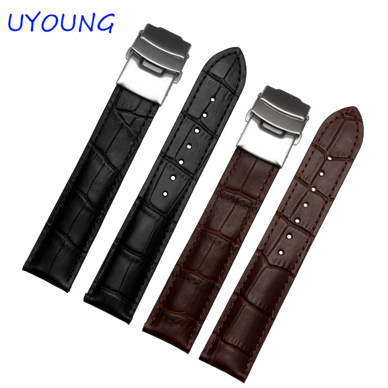 

18mm 19mm 20mm 22mm Quality Genuine Leather Watchband Double Press Men And Women Black Brown Watch Strap