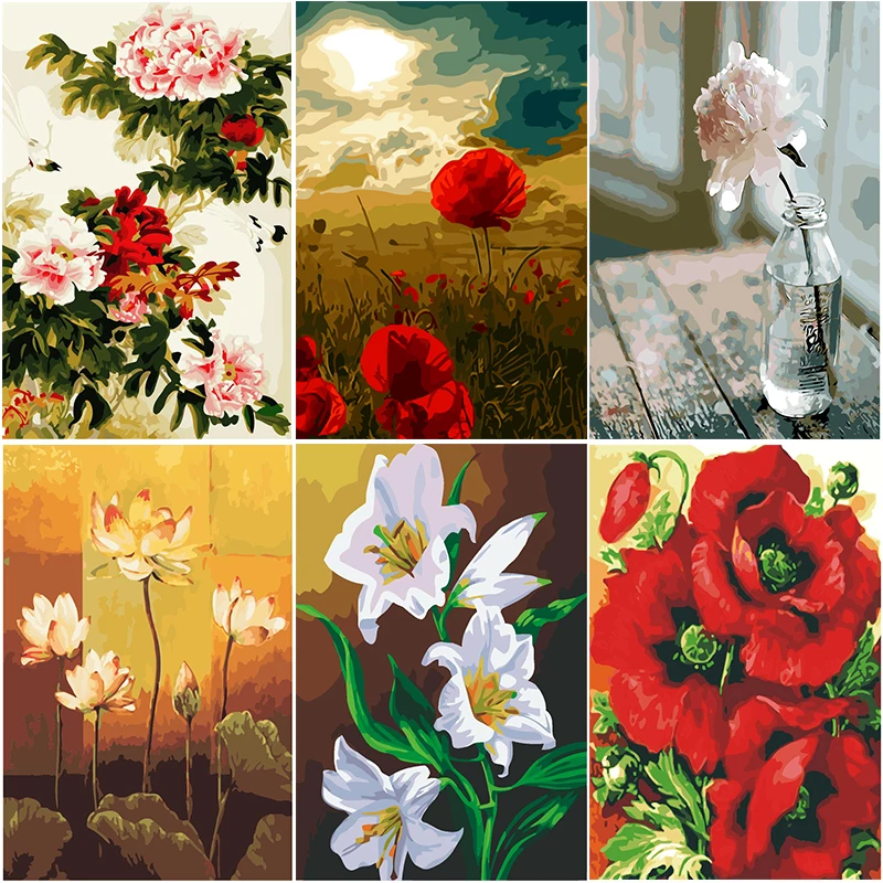 Diy painting by numbers flowers picture hand painted canvas oil