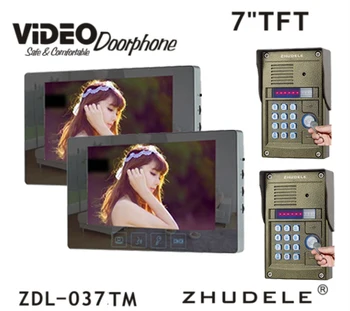 

ZHUDELE Top Quality 7' LCD Video Door Phone Monitor Intercom System 700TVL HD IR Camera Password and ID Card Unlock function