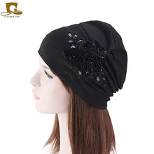 Для женщин блестками шапочка с цветком Кепка chemo шапка для сна