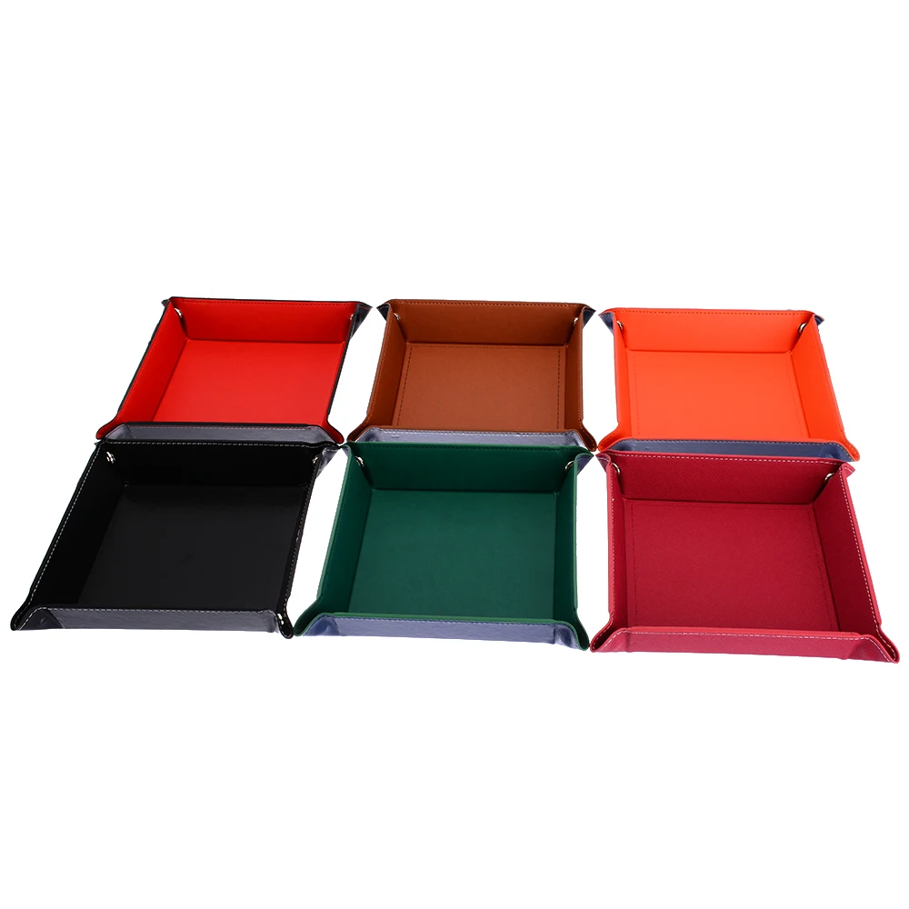 

Foldable Storage Box PU Leather Quadrilateral Tray for Dice Table Games Key Wallet Coin Box Tray Desktop Storage Box