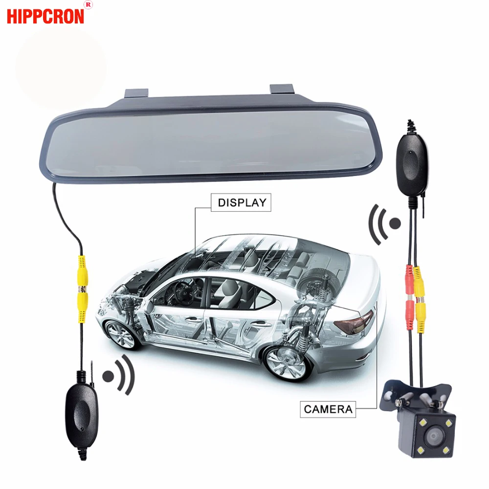 

2In1 Car Parking System Kit Wireless 4.3" TFT LCD Mirror Monitor HD Screen Display + Auto Backup Waterproof Rear View Camera