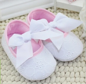 

new fashion cotton baby girl Lot Big Butterfly-Knot solid Decorate Solid White Baby Shoes Toddler Princess Shoes First Walkers