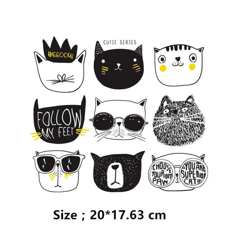 9 дизайнов/комбинированные черные наклейки для детей с милым кошачьим мордочкой и граффити, сделай сам, заплатки с утюгом, а-уровень, моющиеся