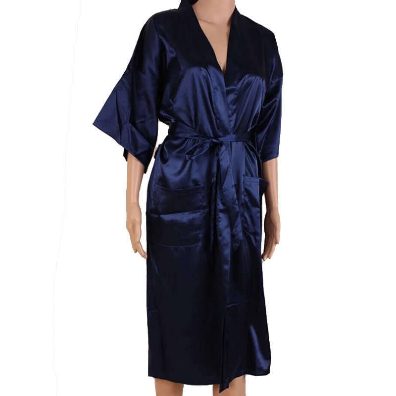 Navy Blue Men Sexy Silk Rayon Kimono Bathrobe Gown Chinese Style Male ...