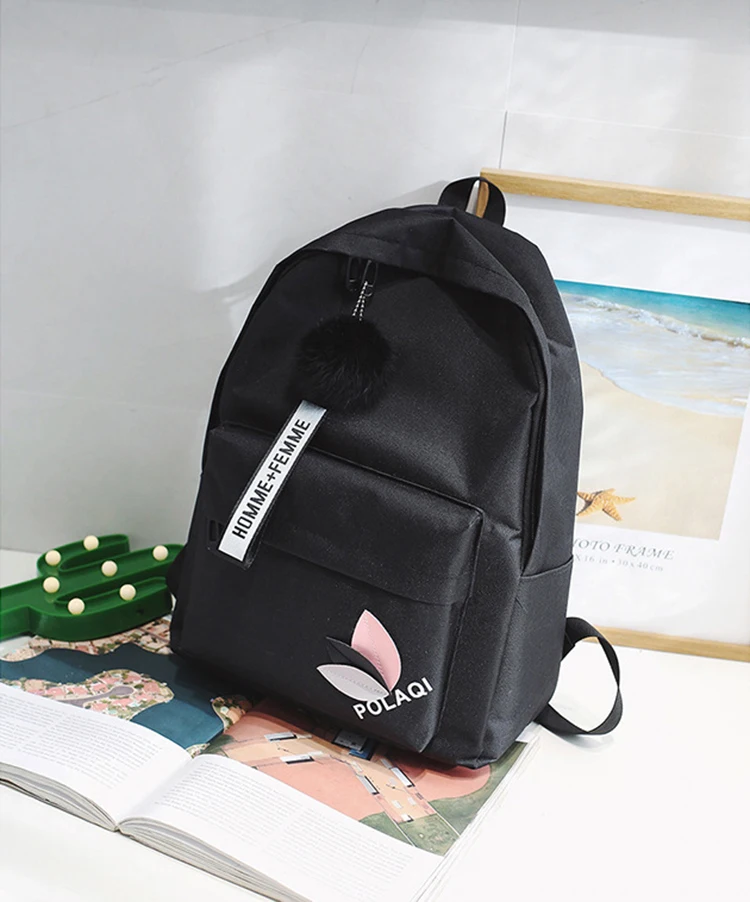 Повседневный холщовый рюкзак, Студенческая сумка на плечо, модная школьная книга, рюкзак для подростков, с аппликацией, меховой шар, ранец, сумка в консервативном стиле