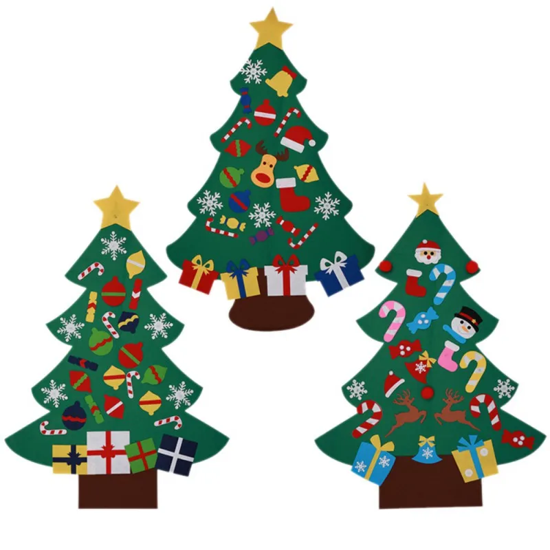 

New Power Felt Christmas Tree with Lovely Ornaments Door Wall Hanging Decoration New Year Christmas Children Christmas Gifts