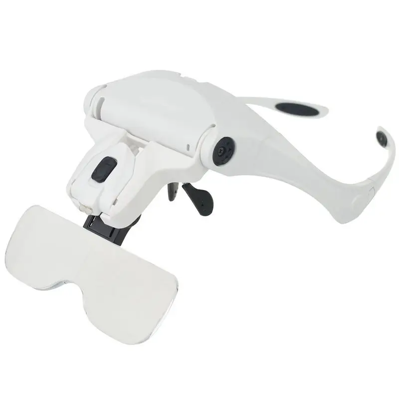  Head Mount Magnifier Eyeglasses - 2 Illuminated Led Light Professional Jeweler'S Loupe Bracket Inte