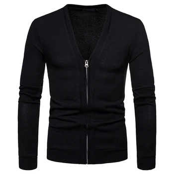 

Mens Black Knitted V Neck Sweater Cardigan Men 2018 Autumn Winter New Zipper Sweater Men Solid Casual Cardigans Man Pull Homme