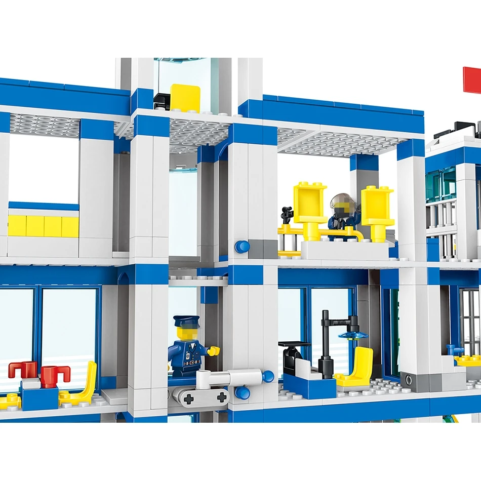 1397 шт. городской полицейский участок, строительные блоки, совместимые с городским вертолетом, мотоциклетные кирпичи, подарки для мальчиков и девочек, детей, друзей