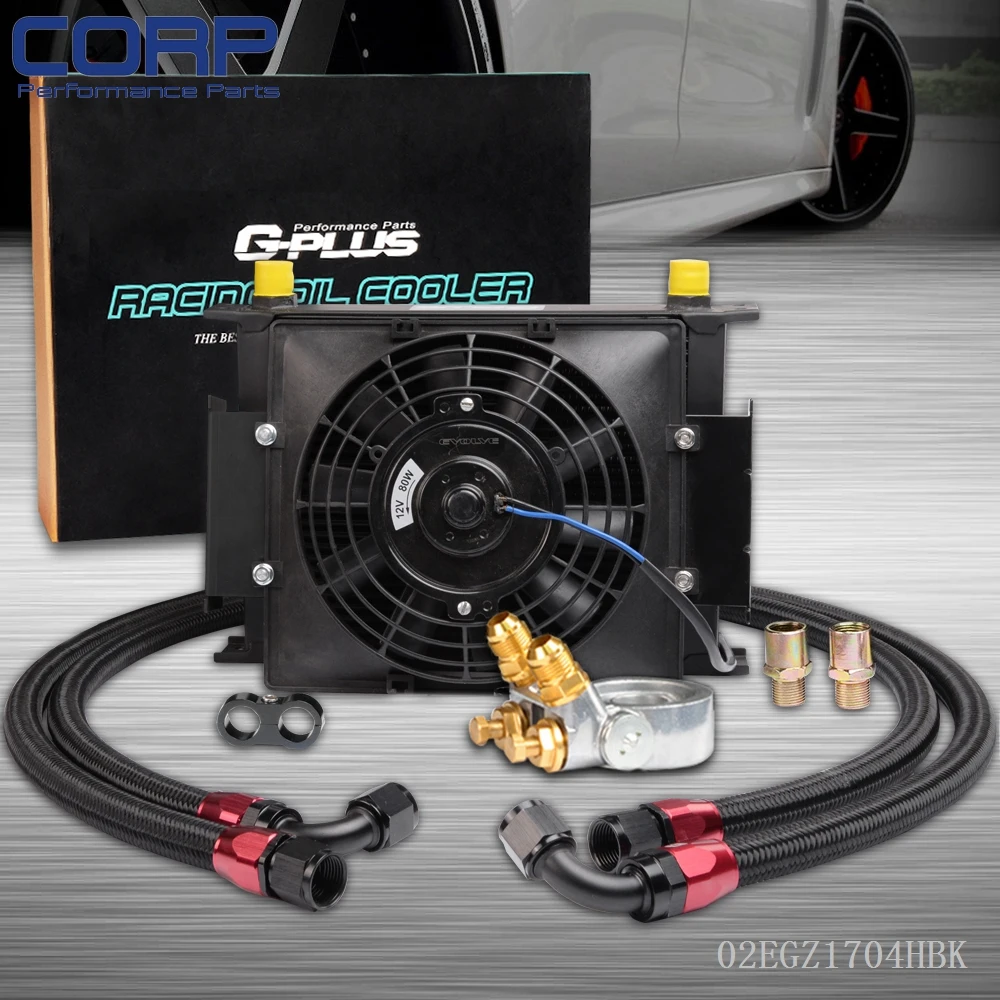 Universal 30 Row Thermostat Adaptor Engine Transmission 10AN Oil Cooler+ 7" Fanfan fancooler