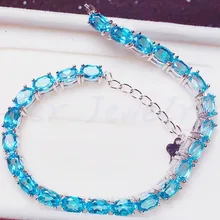 Природный Голубой топаз браслет цепочка 925 серебро 0.6ct* 24 шт драгоценный камень ювелирные изделия для мужчин и женщин# XY18101702