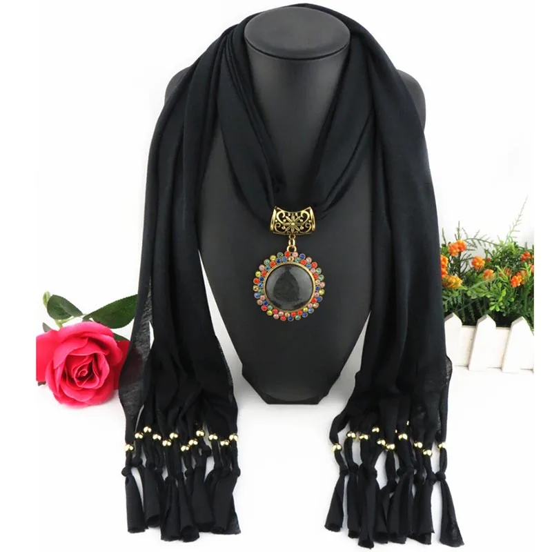 RUNMEIFA модные подвески ожерелья шарф сплошной цвет круг сплав акрил животное кулон шарф аксессуары шарф