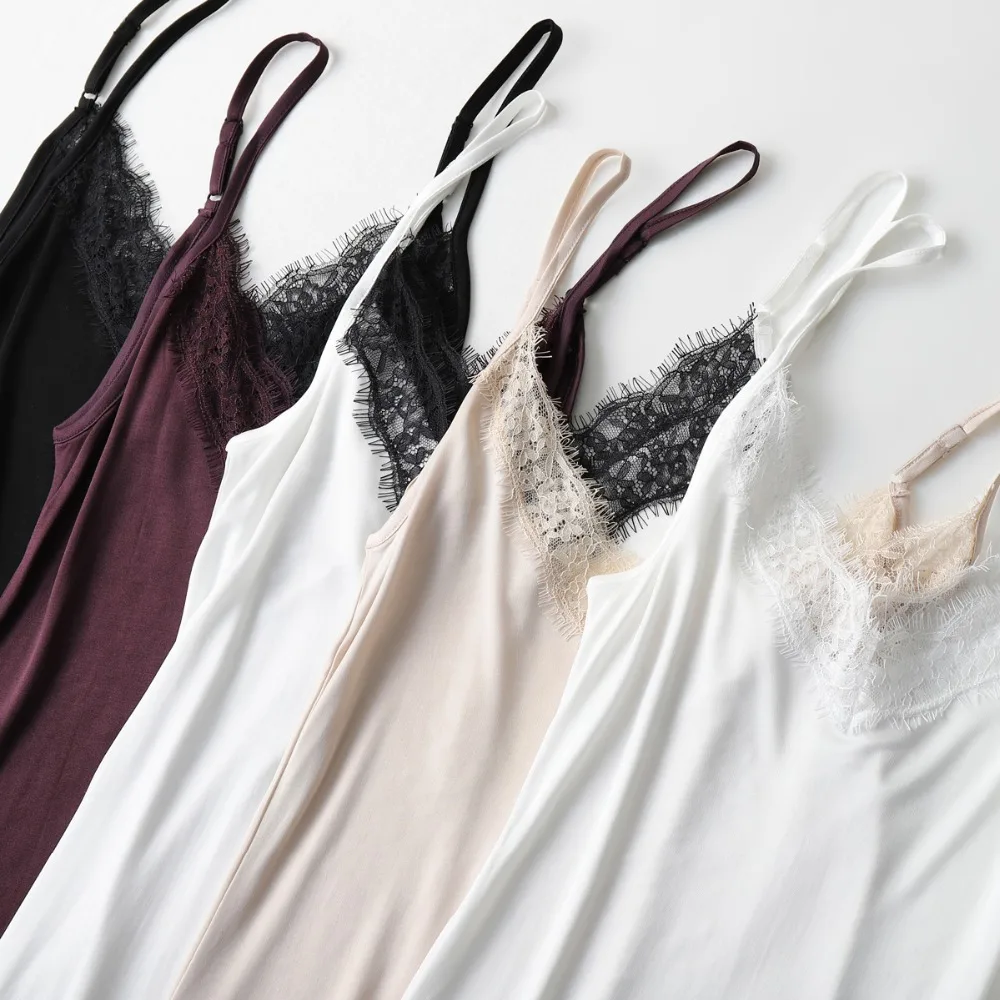 Women Full Slips 100% Natural SILK Lace slip Basic Anti emptied slips Adjustable shoulder Solid Nude Black White Purple 2018