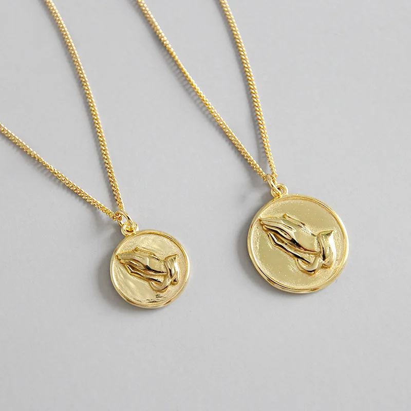 

HFYK 925 Sterling Silver Necklaces 2018 Gold Double Palms Pendant Necklaces For Women Religious Silver Jewelry collier femme