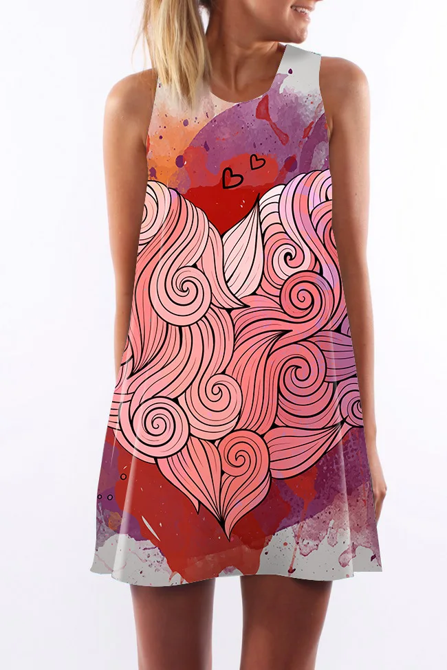 2018 Summer Dress Women Floral Print Polyester Dress Sleeveless Boho Style Short Beach Dress Sundress Casual Shift Dresses (6)