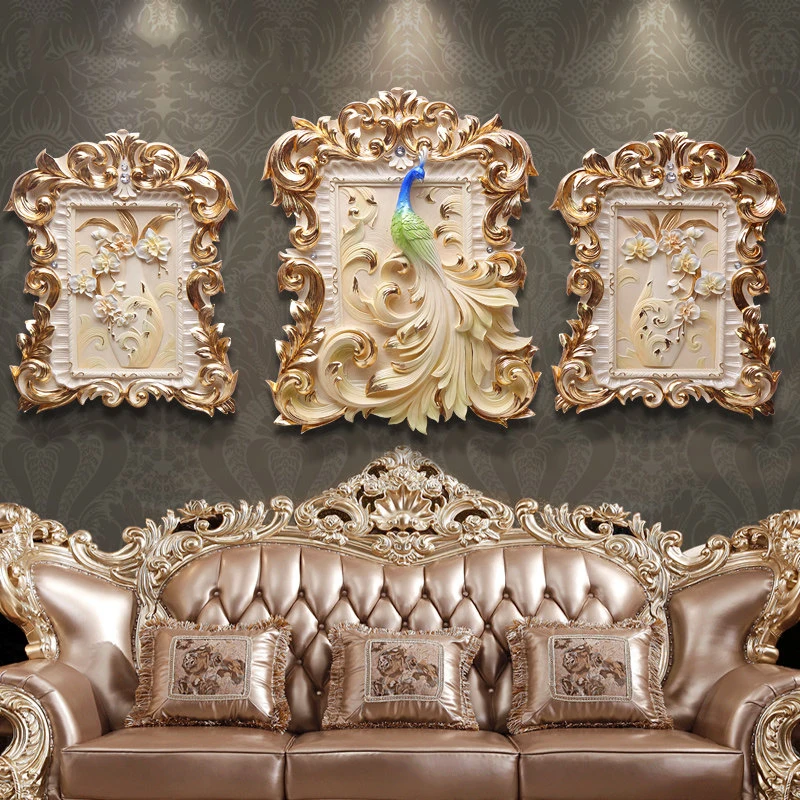 

European Luxury Embossed Restaurant 3D Stereo Wall Murals Resin Crafts Decoration Home Livingroom Sofa Wall Background Ornament