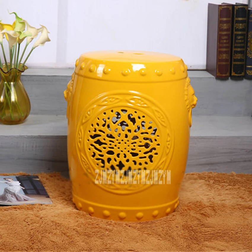 

Simple Antique Lion Head Hollow Folowers Chinese Ceramic Drum Stool Living Room Home Decorative Porcelain Large Garden Stool