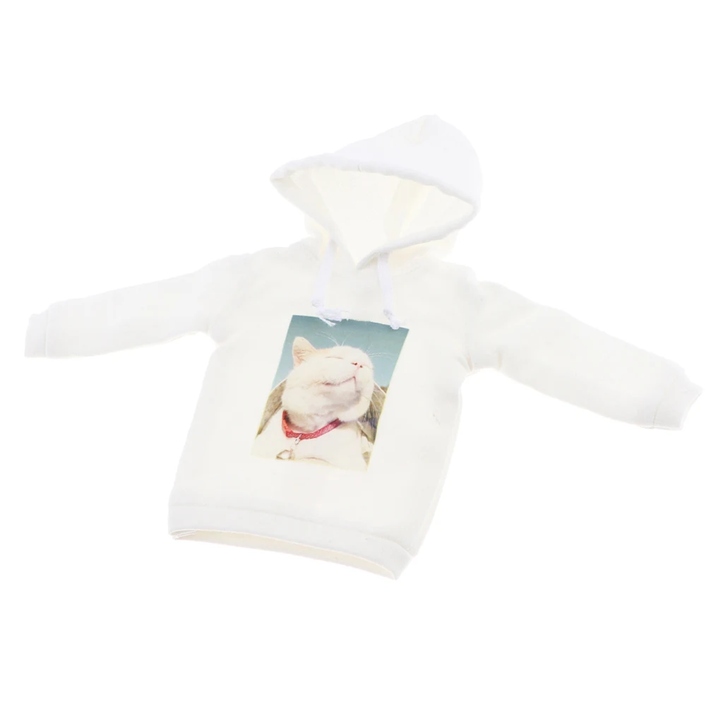 White Casual Cat Printing Girl Doll Clothes Long Sleeve Hoodie T-shirt for Blythe Azone Licca 1/6 Dolls Accessories