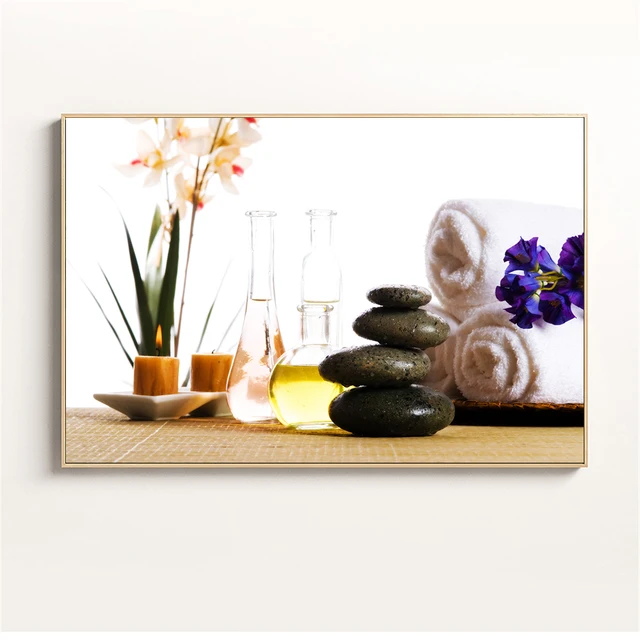 Wall Art Print Spa Stones Zen Painting Candles Orchid Flower Poster