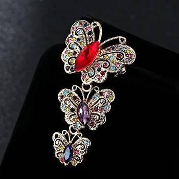 

12pcs/lot Wholesale Three Butterfly Brooch Accessories Vintage Corsage Wedding Broach Hijab Pin Up Broches Animal Brooch