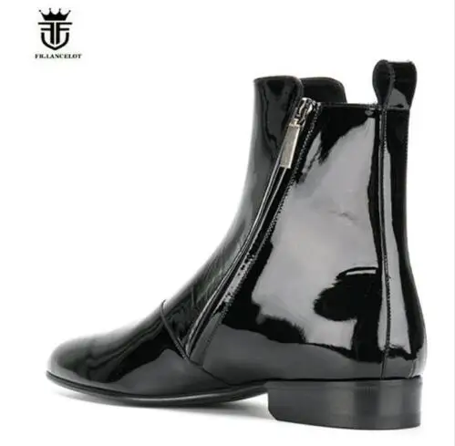 FR. LANCELOT/ брендовые модные ботинки челси из лакированной кожи с боковой молнией, мужские кроссовки для тренировок, высокие мужские ботинки на низком каблуке