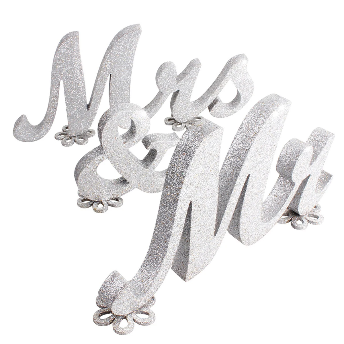 

Glitter Mr & Mrs Wooden Letters Sign Wedding Present for Wedding Table Decoration (Silver)
