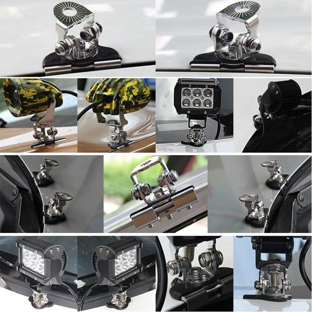 Stainless Universal Hood Mounting Brackets Engine Cover Bonnet Mount for off road Car Auto Ambulance Fire-engine Police Vehicle Truck Sedan Saloon Limousine ATV SUV Led Work Driving Light Bar (7)