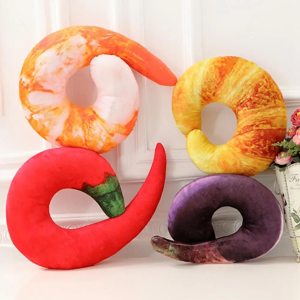 

3D Shrimp Eggplant U Shaped Cushion Stuffed Plush Neck Travel Throw Pillow Toys