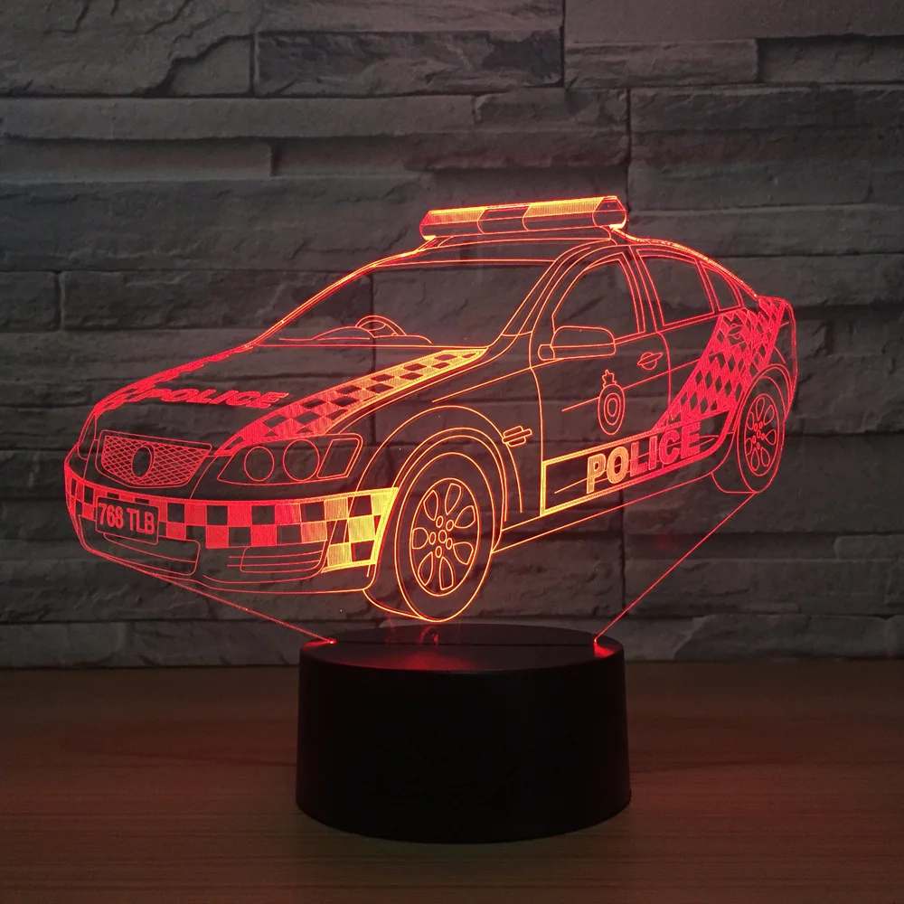 

3D Police Visual Led Home Decor Gradients Modelling Desk Lamp For Kid Touch Button Car Night Light Baby Sleep Usb Lighting Gifts