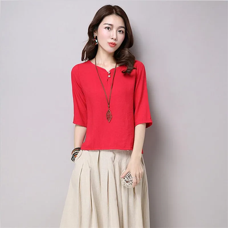 2018 Summer Style Women Blouses Casual Loose Cotton Linen