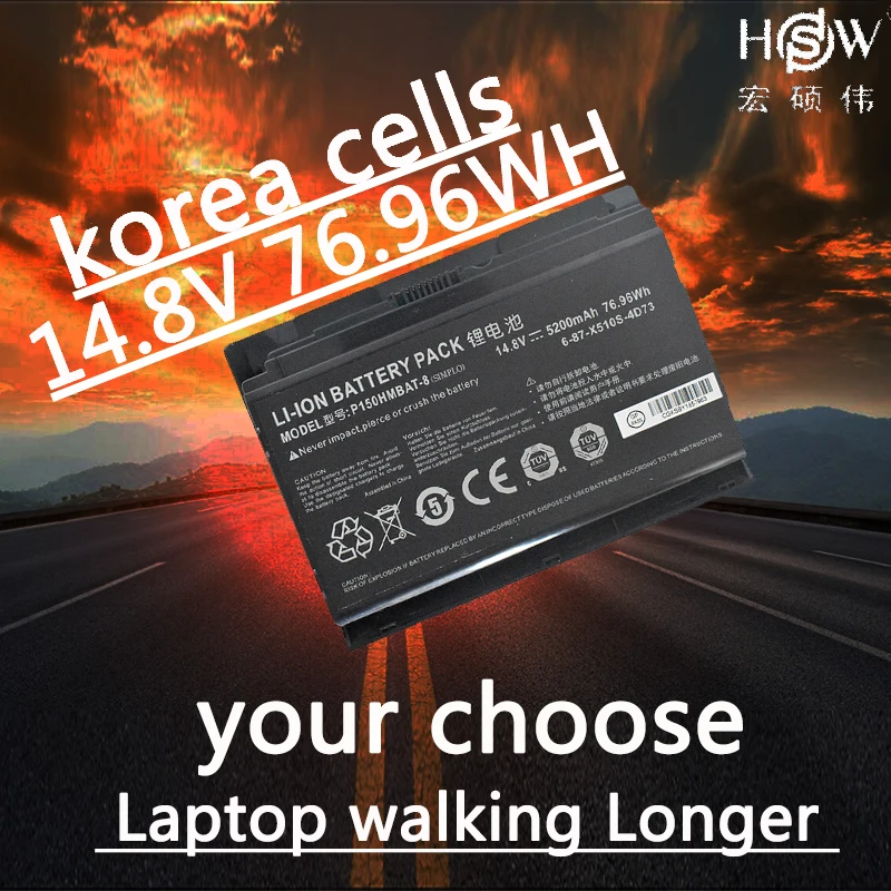

HSW 14.8V 76.96Wh P150hmbat-8 battery for Sager Clevo 6-87-x510s-4j72 Np8150 Np8130 Clevo P150hm P151hm bateria akku