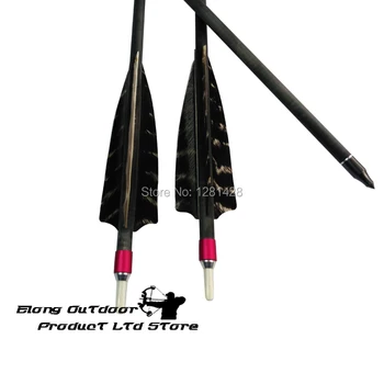 

12Pcs 32" Spine 500 Carbon arrow With 4" Turkey Feather Fletching for Compound Recurve Tradtional Bow Archery Bow Free shipping
