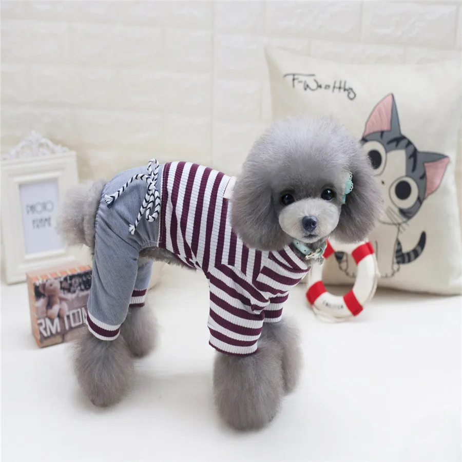 Soft Shirt Dog Jumper 100 Cotton Striped Pet Jumpsuit Spring Autumn
