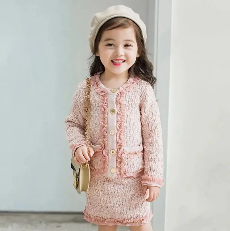 

Toddler Girls Clothes 2018 Autumn&Winter Brand Fashion Pink Tops+Elegant dress For Kids Children Dress Clothing Sets 90-130CM