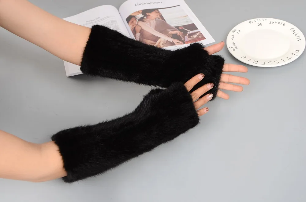 MIARA.L wholesales mink furs furs hand knitting dew finger half finger thickens warm winter to protect the long glove for ladies