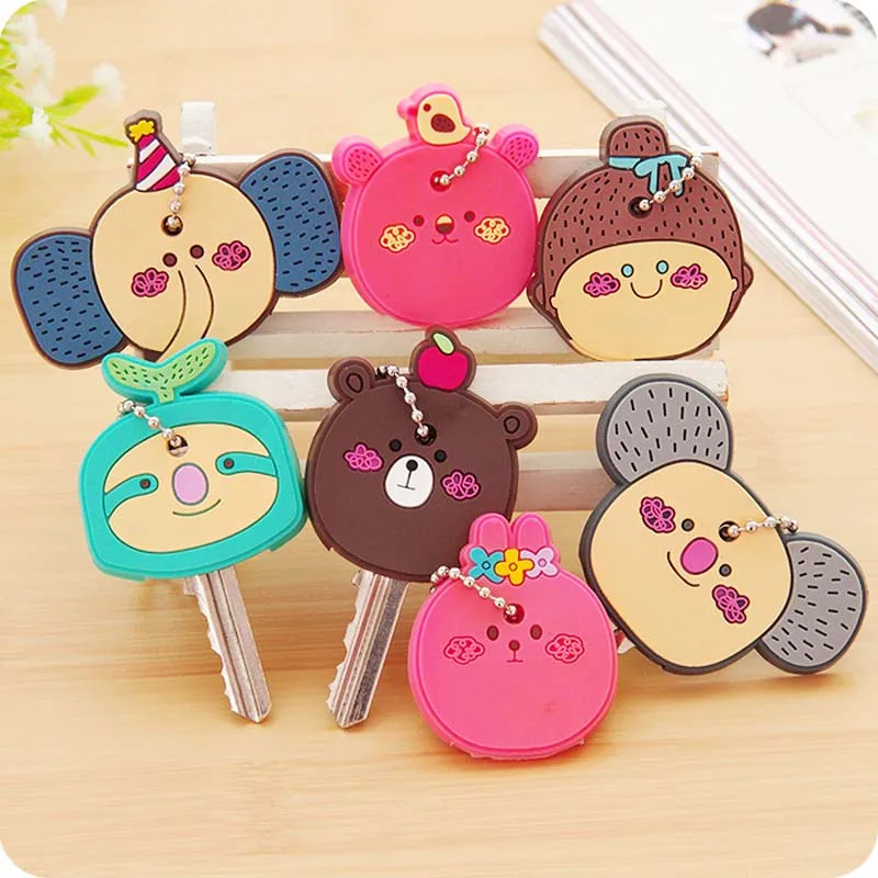 

10Pcs Silicone Key Cover For Women Key Cap Stitch Keychain Cartoon Panda Key Chains Cute Keyring key Holder kids party Gifts