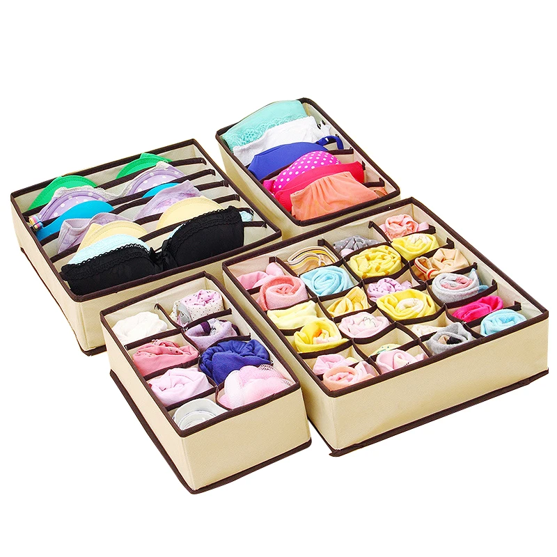 

Liplasting 4 pcs/Set Foldable Divider Storage Bra Box Folding Cases Socks Underwear Clothing Organizer Container