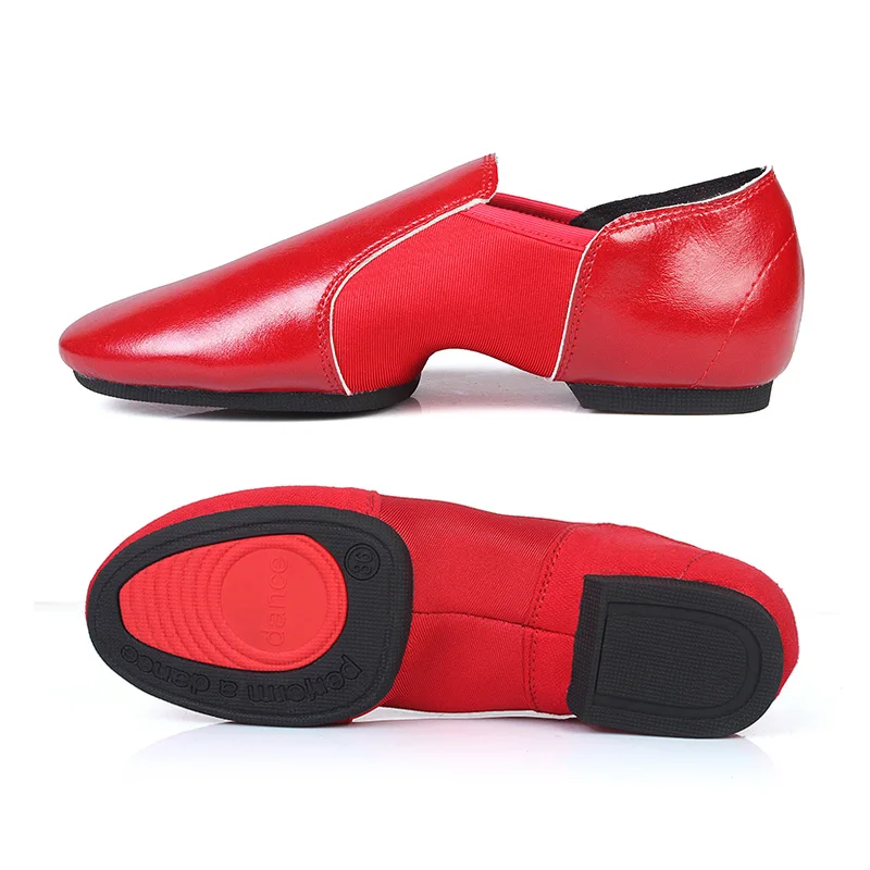 HROYL Джаз Обувь для танцев черный Бальные танго латинские танцы обувь для Для женщин девочек человек dance Sneaker подошва из мягкого каучука - Цвет: Rubber sole Red PU